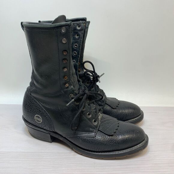 Double H Packer Boots Lacer Mens 10B Black Leather Western Cowboy Kiltie Packer main image 6